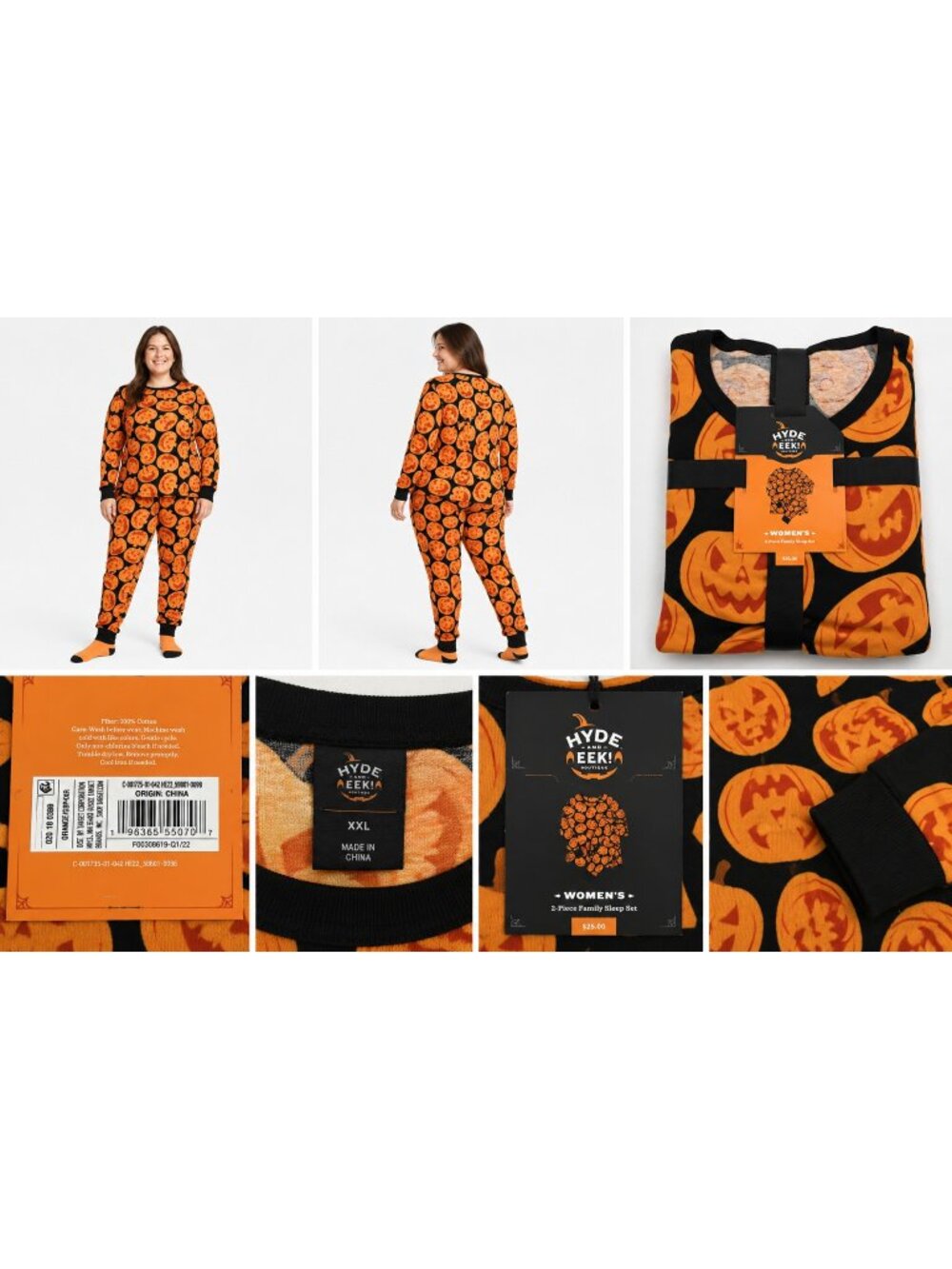 Hyde & Eek! Women’s Halloween Pumpkin Pajama Set XXL 2 Piece Cotton NWT